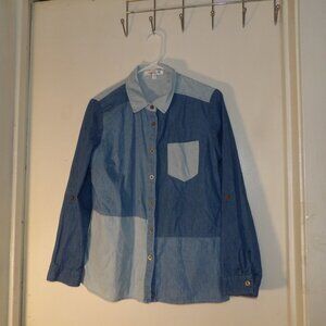 Serengeti Patchwork Look Button Down Shirt Sz M